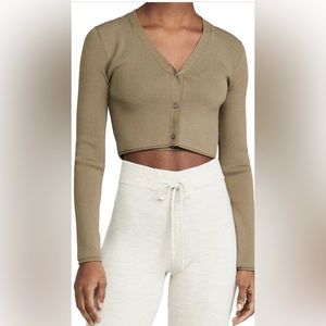 Cropped knit cardigan in olive green